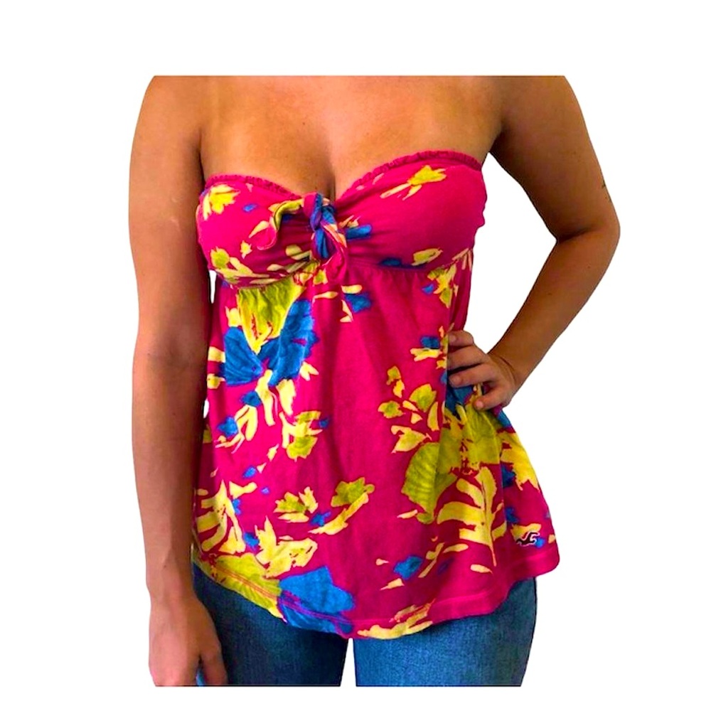 Hollister Pink Bustier Tie Front Blouse